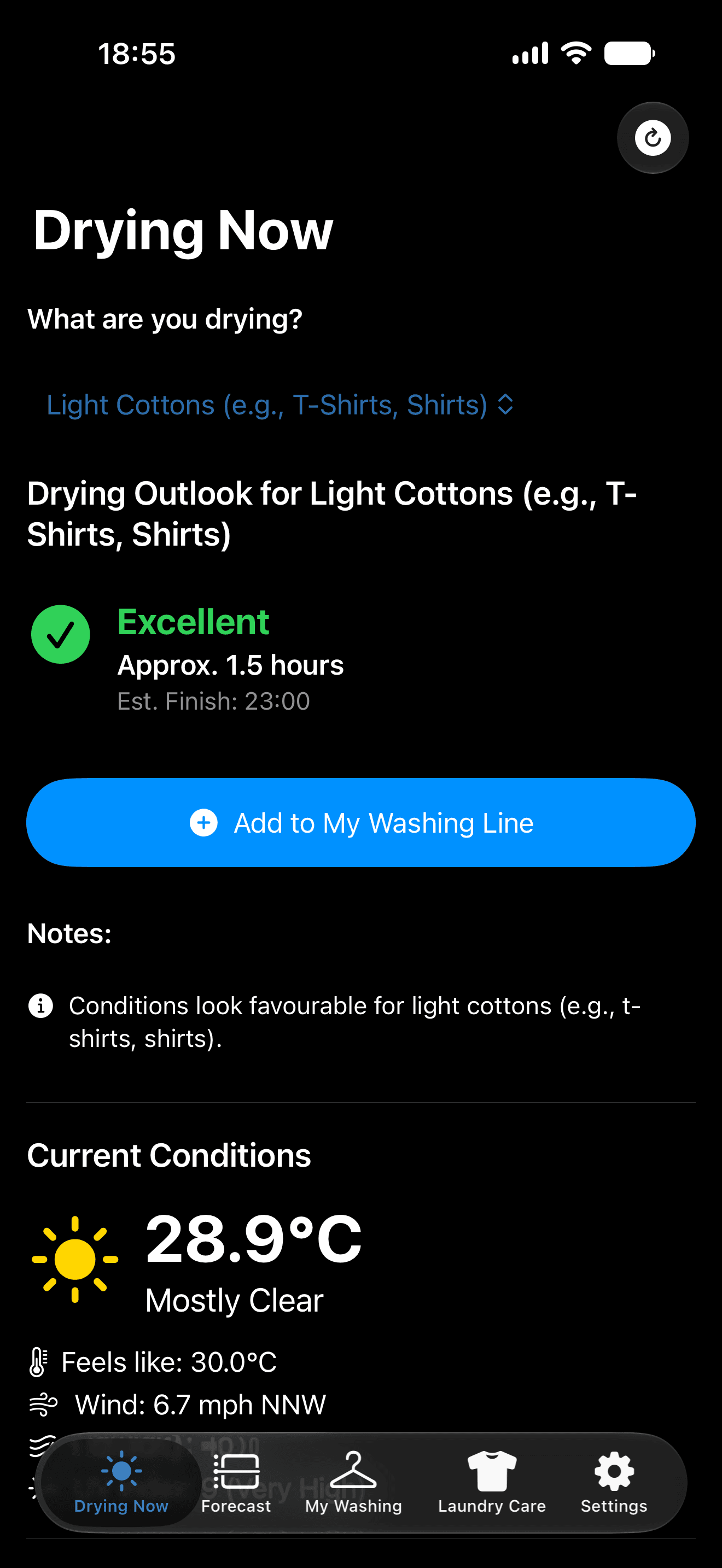 Washing Buddy showing an excellent outdoor drying outlook
