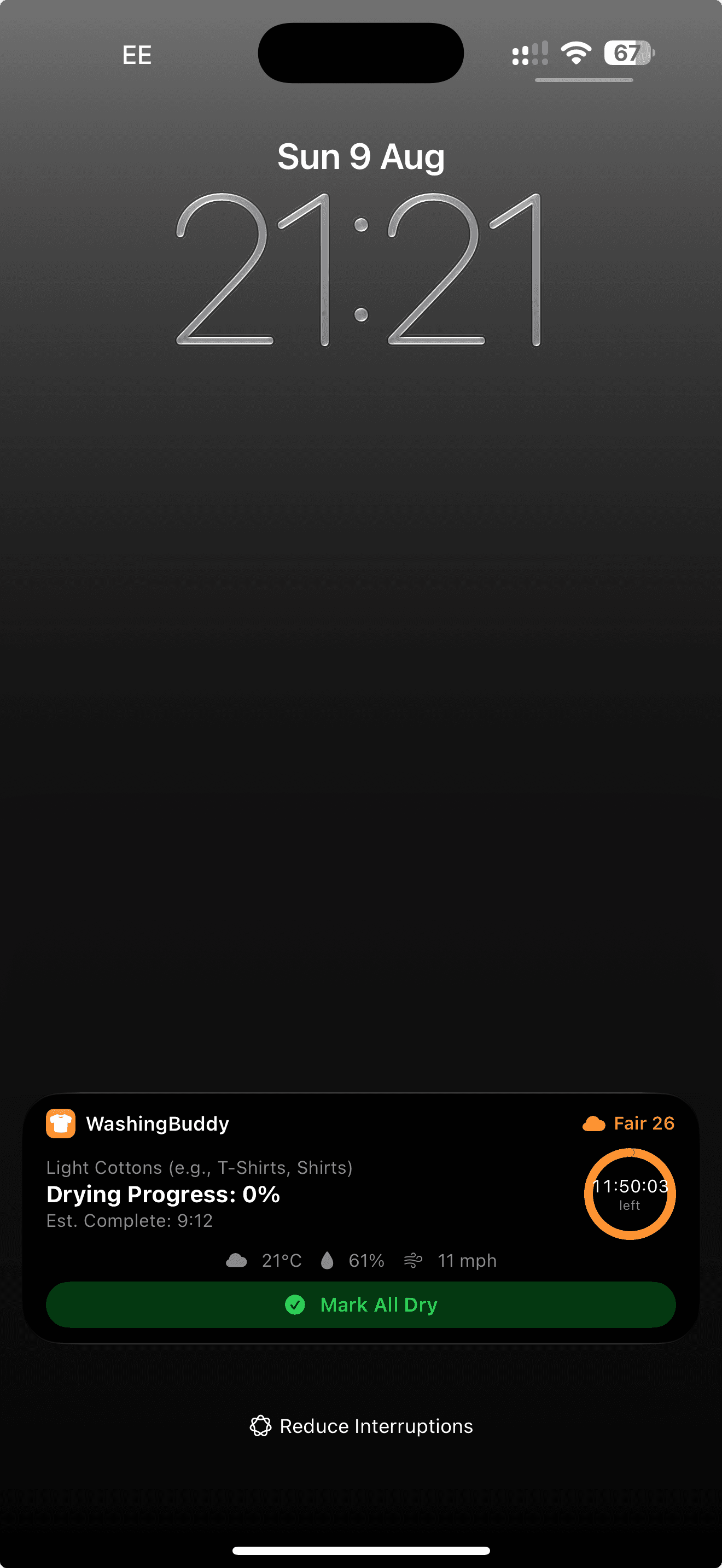 Washing Buddy Live Activity on the iPhone Lock Screen